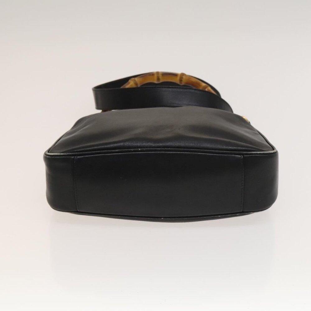 GUCCI Bamboo Hand Bag Leather 2way Black Gold - Picture 12 of 16